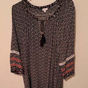 Mason And Belle Black and White Blouse with Burnt Organge Stripes.  Size 3X